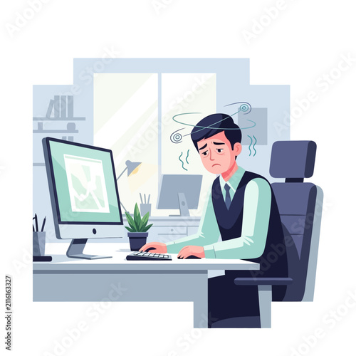 Frustrated Businessman Overwhelmed By Workload At Desk
