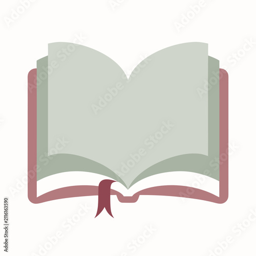 Open book with a bookmark in minimalist flat design  
