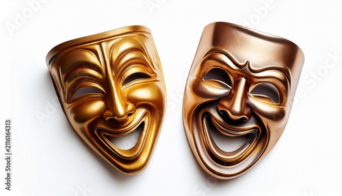 theatrical comedy and tragedy masks isolated on white background