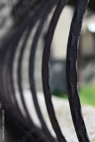 A fragment of the bars of a metal fence.