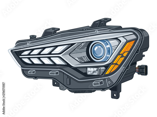 Modern Car Headlight Assembly Illustration.