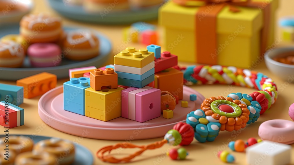 Fototapeta premium Raksha bandhan themed festive rakhi bracelet made of colorful building blocks and beads raksha bandhan, raksha bandhan image