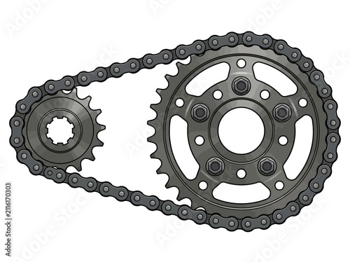 Motorcycle chain and sprockets.