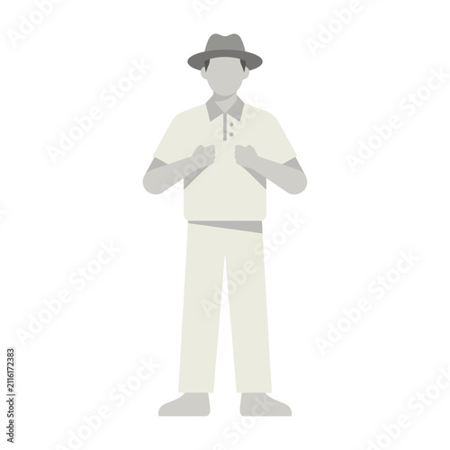 Bild auf Leinwand Man wearing hat and casual clothing standing with hands together in front