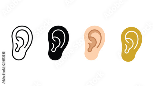 Foto Four different colored human ear illustrations in various shades and styles side