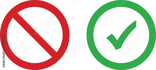 Foto Red forbidden sign and green check mark icon symbol set for positive and negativ