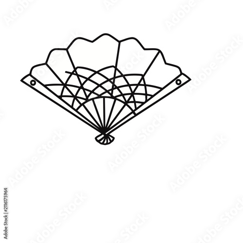 Black and white outline of a folding fan