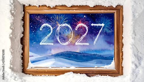Happy New Year 2027 Winter Celebration Background