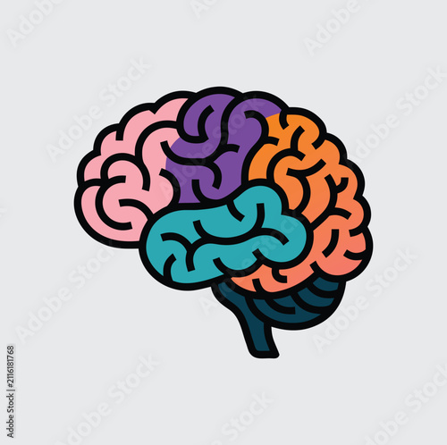Colorful Human Brain Illustration, Flat Cartoon Icon Design