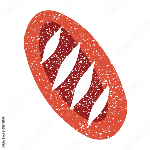 bread, single fresh baguette or bun isolated on white background. Stylized hand-drawn bakery illustration, cutout food icon, and design element for cafe menu, market, and recipes