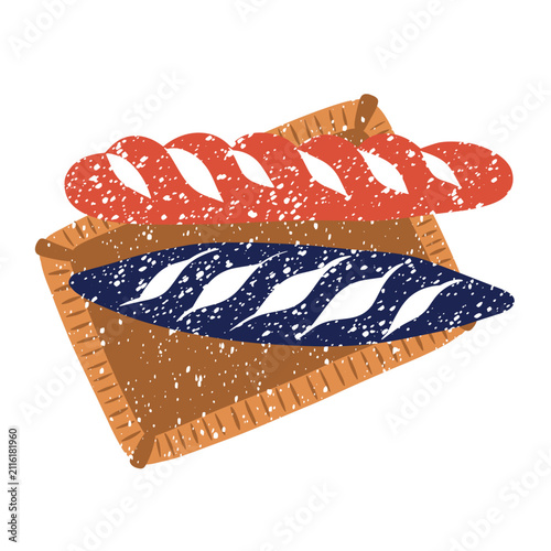 bread, single fresh baguette or bun isolated on white background. Stylized hand-drawn bakery illustration, cutout food icon, and design element for cafe menu, market, and recipes