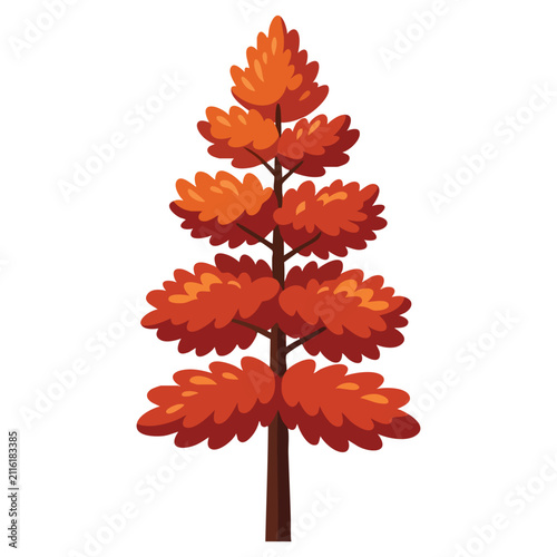 Autumn Tree with Orange Leaves Isolated Illustration