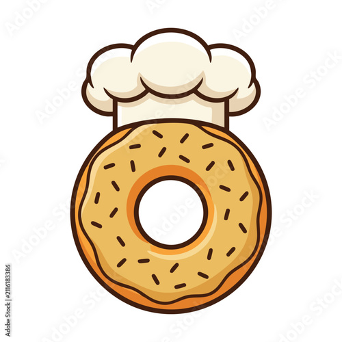 3D Cartoon Donut with Chef Hat Isolated