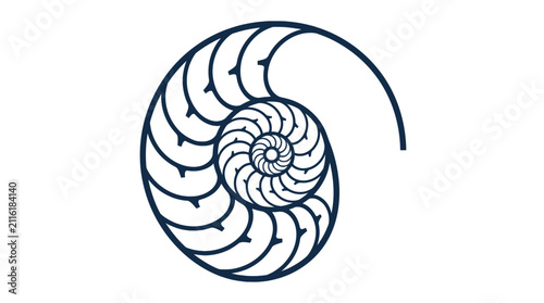 Bild auf Leinwand Stylized blue nautilus shell spiral logo design.