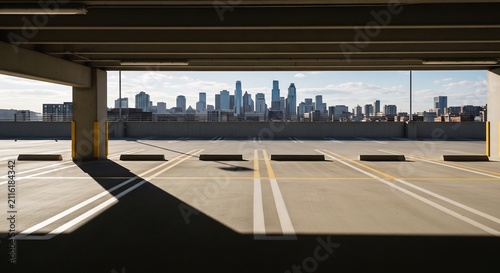 View of Downtown Los Angeles Skyline from a Parking Garage.