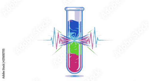 Vibrant Test Tube with Colorful Liquids and Energy Waves