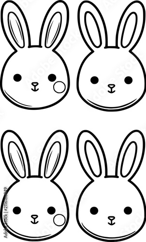 Cute Cartoon Bunny Rabbit Face Icon Set Vector Illustration