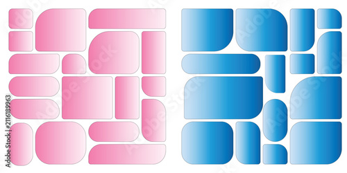 Pink and blue bento grid layout set with rounded gradient geometric shapes for UI design