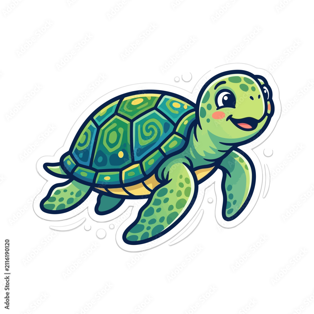Fototapeta premium Friendly green tortoise character isolated on white background for creative design projects