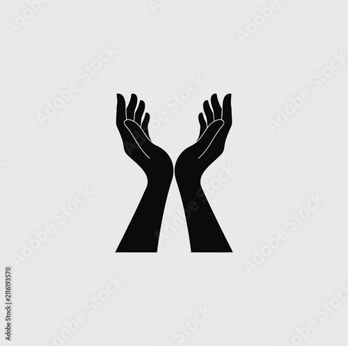 Open Cupped Hands Silhouette Illustration, Giving and Support Icon