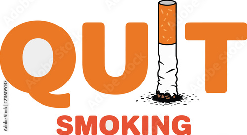 Картината върху платно Quit smoking handwritten typography with extinguished cigarette illustration, to