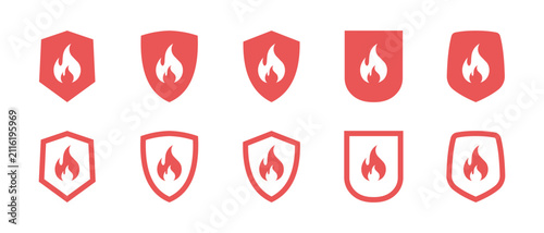 Foto Flat design fire shield icons vector set representing fire safety and protection