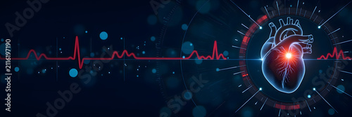 Cardiovascular medicine and heart health with ECG and molecular technology concept