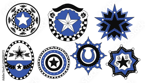 Western Star Emblems Collection: Cowboy Badges, Sheriff Stars, and Rodeo Graphics