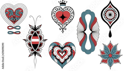 Vintage Tattoo Designs: Hearts, Flowers, and Ornate Ornaments