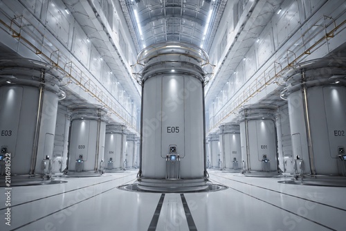 Modern cryogenic storage facility with futuristic white architecture