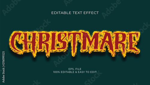 Obraz na płótnie Fiery horror Christmare editable text effect vector illustration