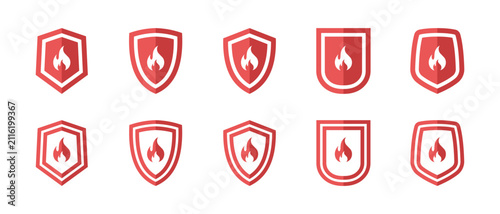 Bild auf Leinwand Flat design fire shield icons vector set representing fire safety and protection