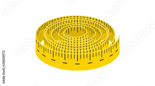 Yellow Rolled Measuring Tape Vector Illustration for Sewing and Weight Loss