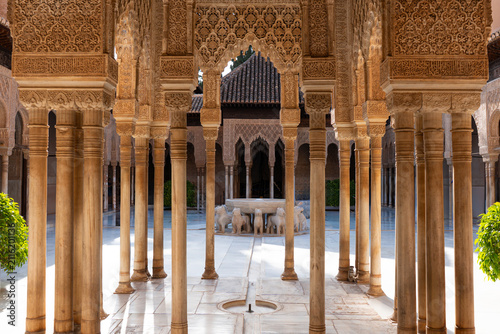 Court of the Lions within the Nasrid Palaces at the Alhambra in Granada, Spain