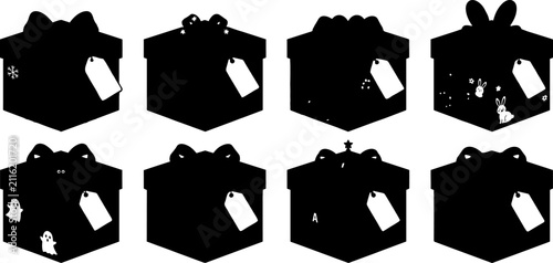 Bild auf Leinwand Holiday Gift Box Silhouette Collection with Ribbons, Bows, and Festive Decoratio