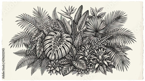 Tropical Leaf Arrangement Sketch