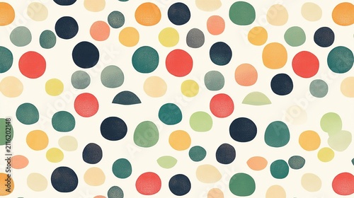 Vintage textured multicolor polka dot seamless pattern on cream background, playful retro warm atmosphere, fabric printing, wrapping paper, wallpaper, children graphic design templates
