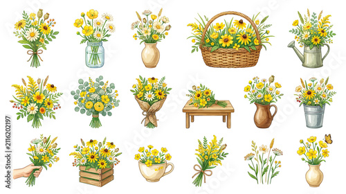 Watercolor Yellow Floral Arrangements Collection