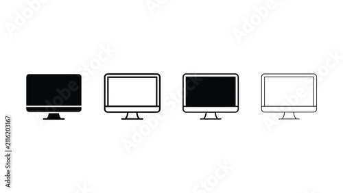 Four different computer monitor icons in various styles and colors on white background