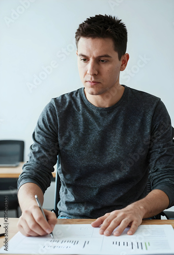 Focused young man writing o...