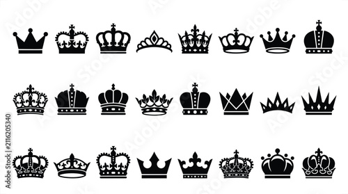 Photography Collection of twenty-four black silhouette crown featuring various royal, herald