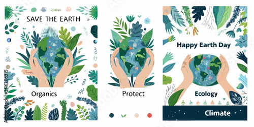 Fotografie Floral ornament with hands holding earth vector illustration