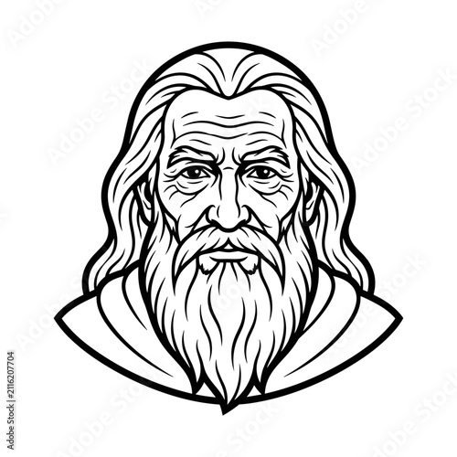 Ancient wise man with long beard and flowing hair.