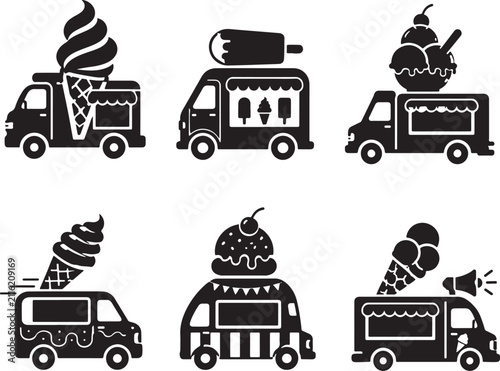 Ice Cream Truck Logo Collection Vector Illustrations