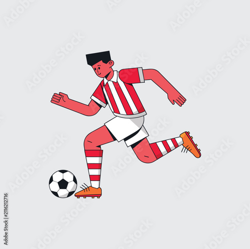 Soccer Player Running with Ball Illustration, Flat Character Design