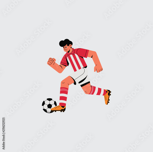 Soccer Player Running with Ball Illustration, Flat Character Design