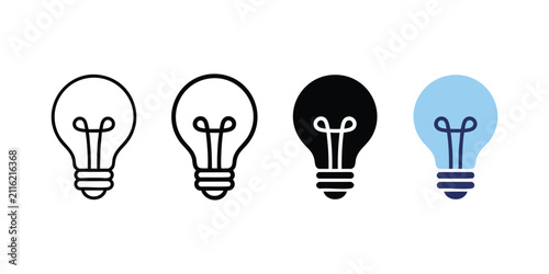 Set of four different light bulb icons representing innovation and ideas with lightbulb innovation creativity thinking solution inspiration business electricity invention strategy knowledge