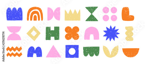 Charcoal geometric basic shapes, colorful geometric figures