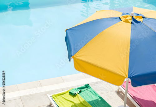 Blue and yellow beach umbre...
