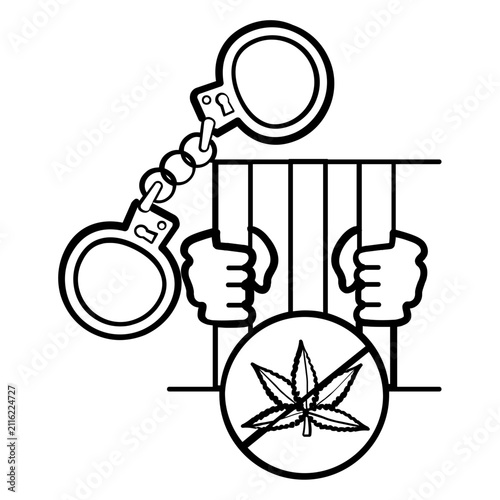cannabis arrest and imprisonment concept, marijuana prohibition vector icon design, drug law enforcement stock illustration